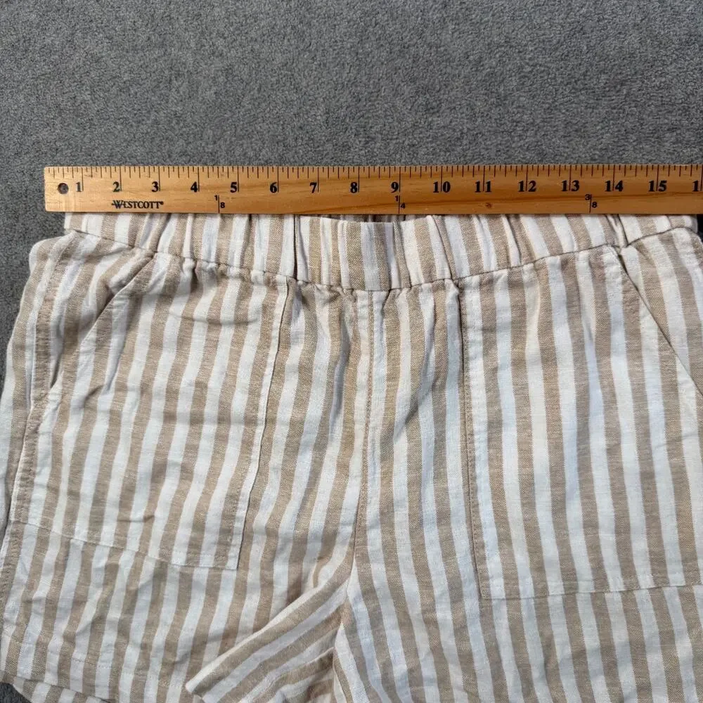 J.Crew Linen Blend Striped Shorts Women's Small Beige White Elastic Waist Pocket